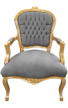 Fauteuil baroque de style Louis XV gris et bois doré