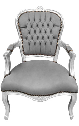 Barocksessel von Louis XV Stil grauer Samt und Silberholz - 1