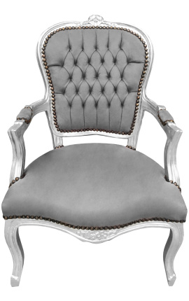 Baroque armchair of Louis XV style grey and silvered wood
