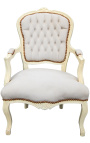 Fotel z beżowego i beżowego drewna w stylu Ludwika XV