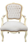 Fauteuil van beige en beige hout in Lodewijk XV-stijl