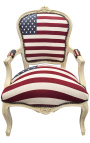 Πολυθρόνα "American Flag" μπαρόκ στυλ Λουδοβίκου XV και μπεζ ξύλο