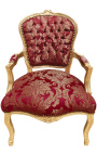 Barock Sessel Louis XV Stil mit Burgunder Stoff und "Rebellen" muster und vergoldetes holz