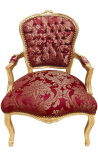 Louis XV stiliaus baroko kėdė su raudonu satino audiniu Gobelinai šablonai ir auksinta mediena - 21