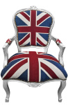 Fauteuil Louis XV de style baroque Union Jack et bois argenté - 16