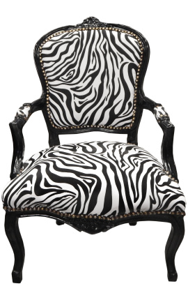 Barocksessel im Louis XV-Stil mit Zebra und schwarz lackiertem Holz