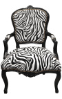 Fauteuil Louis XV de style baroque tissu zèbre et bois noir