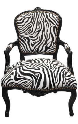 Barockfåtölj Louis XV stil zebra och svartlackerat trä