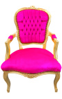 Baroque armchair of Louis XV style fuchsia and gold wood