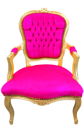 Fauteuil baroque de style Louis XV rose fuchsia et bois doré