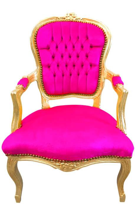 Poltrona in stile barocco Luigi XV rosa fucsia e legno dorato