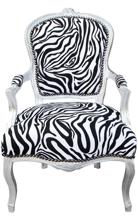 Barock-Sessel im Zebra-Stil Louis XV und versilbertem Holz