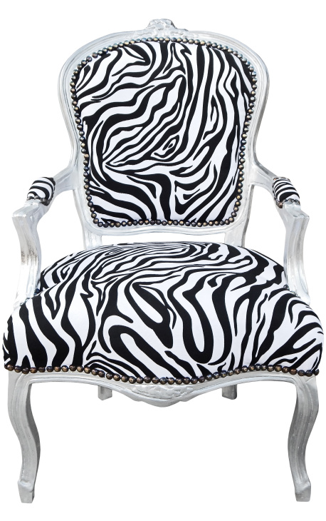 Barokna fotelja u stilu Louis XV zebra i posrebreno drvo