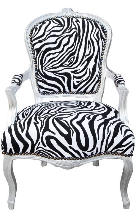 Fauteuil barok in Lodewijk XV-stijl zebra en verzilverd hout