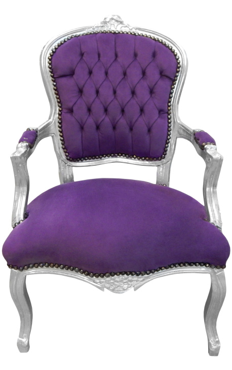 Poltrona barocca di stile Louis XV Legno viola e argento - 1