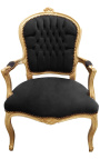 Fauteuil baroque de style Louis XV tissu velours noir et bois doré