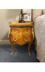 Marquetry bedside dresser 2 drawers with gilded bronzes