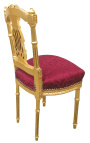 Chaise harpe avec tissu satiné rouge et bois doré