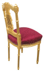 Harp chair with red satin fabric and gilded wood