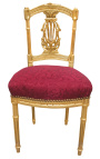 Stolica za harfu s crvenom satenskom tkaninom i pozlaćenim drvetom