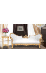 Baroka Napoleona III stila medaliona sofas ar baltu ādu un zelta lapas koka