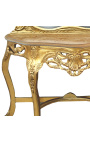 Consolle con specchiera in stile barocco in legno dorato e marmo beige