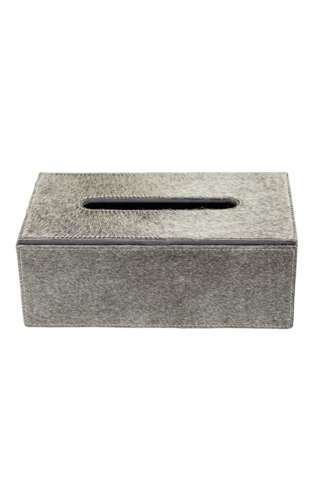 Refillable tissue box in gray cowhide