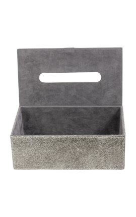 Refillable tissue box in gray cowhide