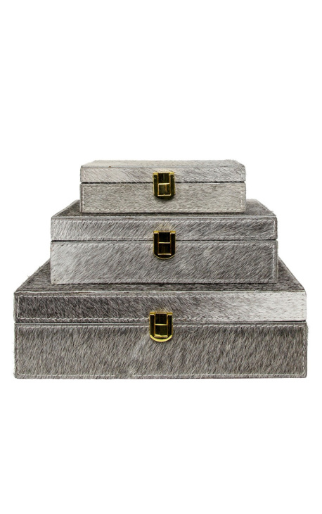 Gris Cowhide Caja de Joyería cuadrada (set de 3)