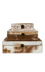 Set di scatole portagioie quadrate in pelle di vacchetta marrone e bianca (set di 3)