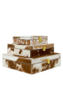 Brown and White Cowhide Square Jewelry Box Set (Set of 3)