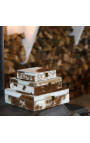 Brown and White Cowhide Square Jewelry Box Set (Set of 3)