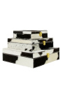 Black and White Cowhide Square Jewelry Box Set (Set of 3)