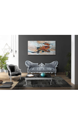 Medalion sofa w stylu barokowym Napoleona III tkanina zebry i drewno srebrne