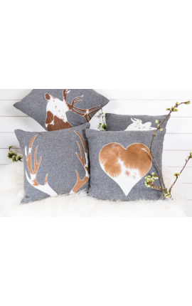 Cushion Square în cowhide și lup &quot;vacă&quot; 45 x 45