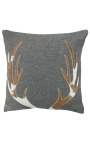 Square cushion in cowhide en wool "Deer Antlers" 45 x 45