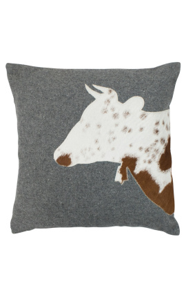 Cushion Square în cowhide și lup "vacă" 45 x 45