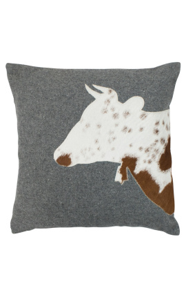Square cushion in cowhide and wool "cow" 45 x 45