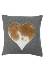 Τετράγωνο μαξιλάρι από δέρμα αγελάδας και μαλλί "καρδιά" 45 x 45