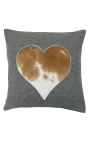 Square cushion in cowhide en wool "hart" 45 x 45