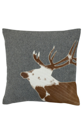 Square cushion in cowhide en wool "deer" 45 x 45