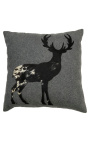 Square cushion in cowhide and wool "standing deer" 45 x 45