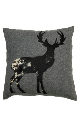 Cuscino quadrato in pelle di mucca e lana 45 x 45
