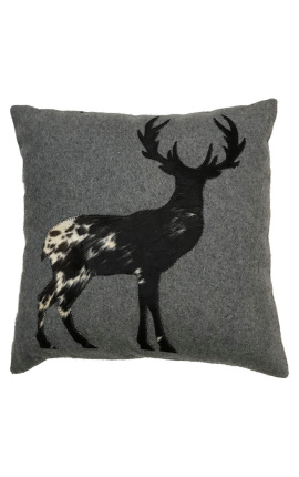 Square cushion i cowhide og wool "stående deer" 45 x 45