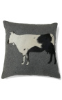 Square cushion in cowhide and wool "ibex" 45 x 45