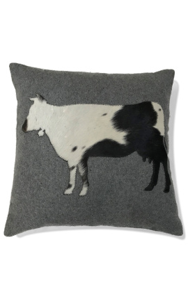 Cuscino quadrato in pelle di mucca e lana 45 x 45
