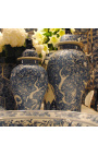 Decoratieve urn-type vase "Draak" in blauw emaleerde keramiek, medium model