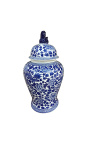 Dekorativ urn-type "Herre" vase i emalert blå keramisk, medium modell