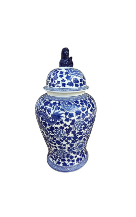 Decoratieve urn-type "Heer" vase in emale blauw keramiek, medium model