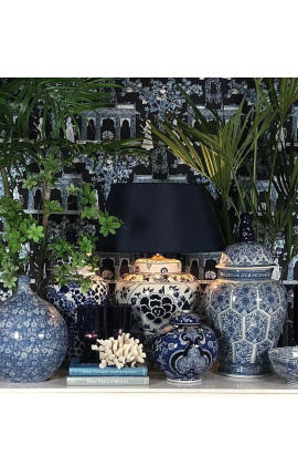 Vaso decorativo tipo urna &quot;Cashmere&quot; em cerâmica redonda azul esmaltada
